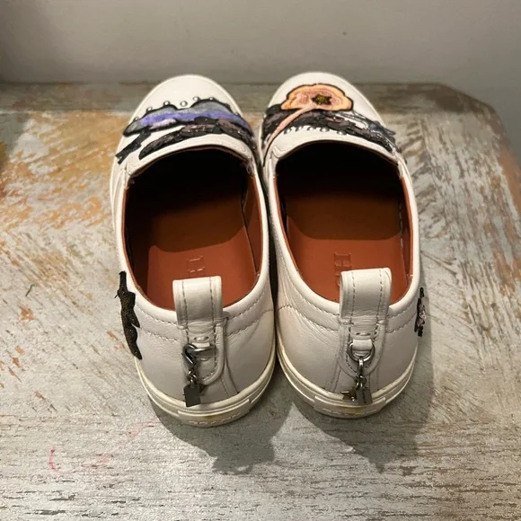 Coach Women’s Sz 11 White Leather Slip On Sneakers Star Embellishment Sequin - Picture 4 of 12